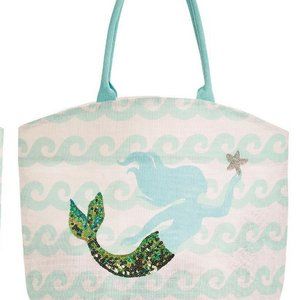 Mermaid Sequin Applique Tote Bag Handbag Blue Hand